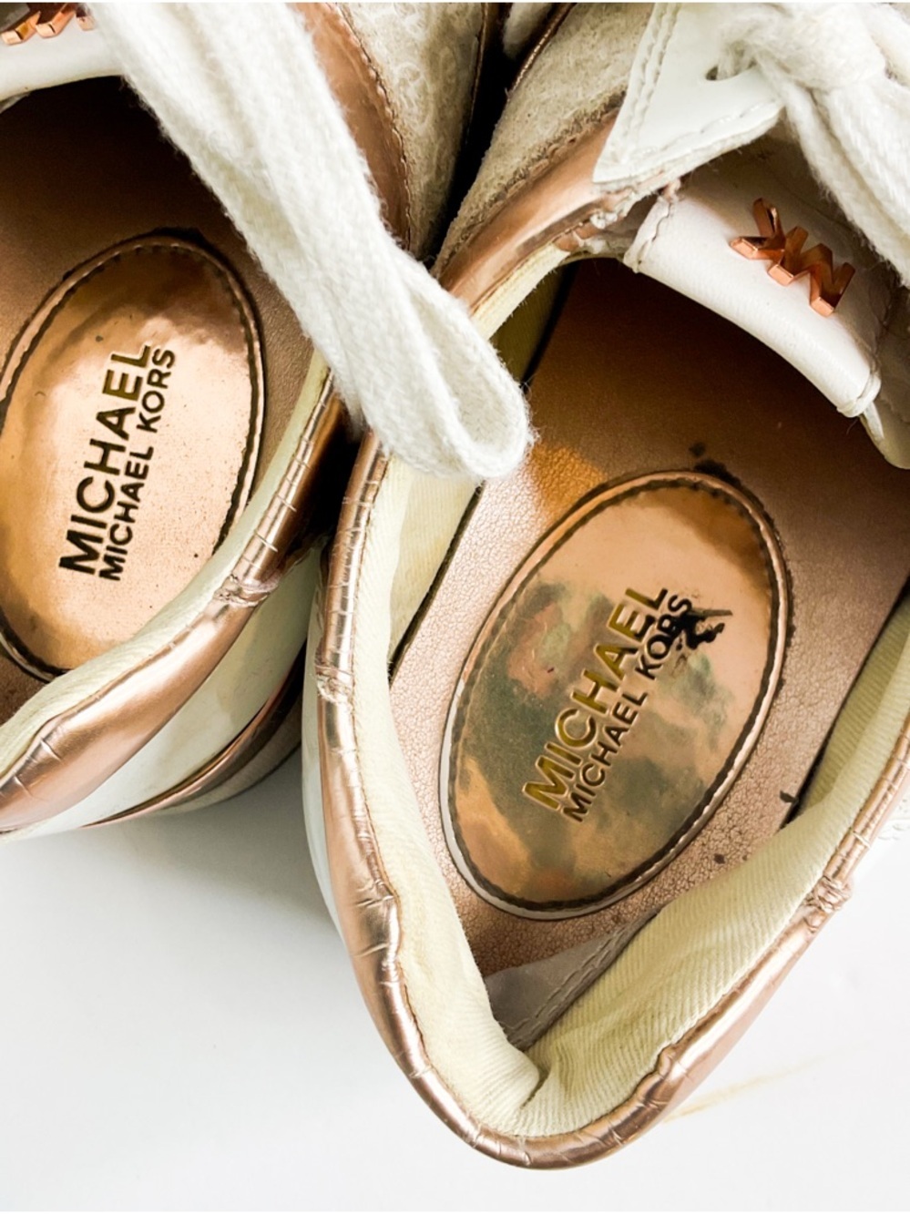 MICHAEL KORS Women's White and Rose Gold Casual Sneakers - Picture 7 of 10